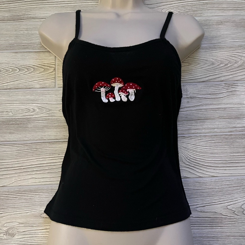 Black Mushroom Embroidered Women’s Tank Top